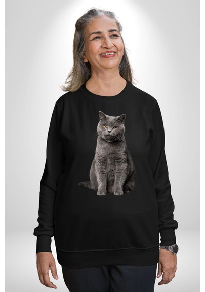British Shorthair Kedi Unisex Siyah Sweatshirt Siyah