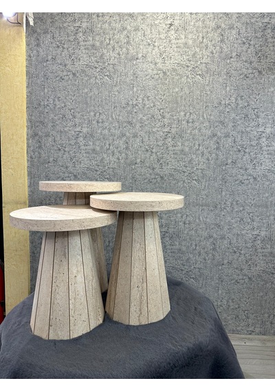 Traverten Görünümlü Mdf 3 Lü Sehpa