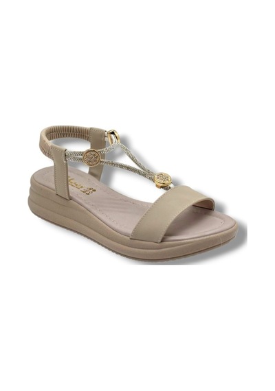 Cakgo 122-26 Cilt Şerit Taşlı Üçgen Bant Anatomik Kadın Sandalet Bej
