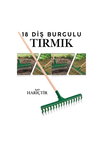 18 Diş Tırmık Metal Burgulu Bahçe Tarla Tırmık Çim Peyzaj Yaprak Ot Saman Temizleme Toprak Tırmığı