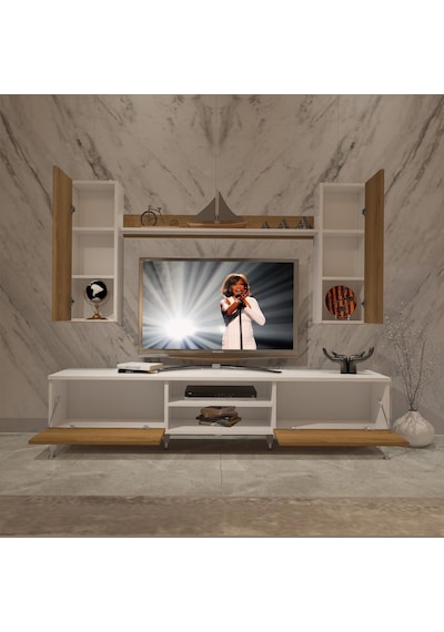 Decoraktiv Eko 7 Mdf Dvd Silver Tv Ünitesi Tv Sehpası - Beyaz Pera Beyaz - Meşe