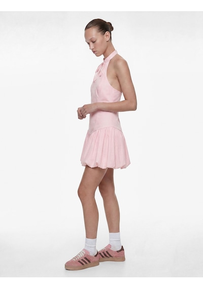 Koton Kolsuz Slim Fit Fiyonk Detaylı Halter Yaka Mini Balon Elbise Pembe 6sal80178ıw Gül