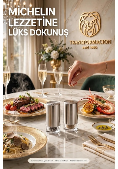 Lüks Paslanmaz Çelik İçi Cam 2'li Tuzluk Biberlik Seti - Modern 18/10 Endüstriyel Baharatlık Takımı 723492 Diğer