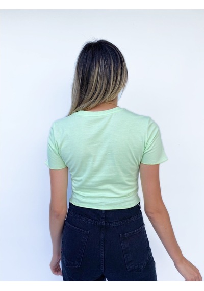 Kadın Büzgü Detaylı Crop Mint Tshirt