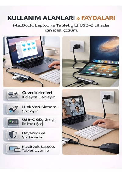 Usb-c Hub 4in1 Dönüştürücü 2x Usb 2x Type-c Alüminyum Çevirici Tak Çalıştır Çoklayıcı 1pcs