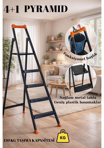 Ze Zigana Ev Gereçleri Pyramıd 4+1 Plastik Basamaklı Lüks Merdiven