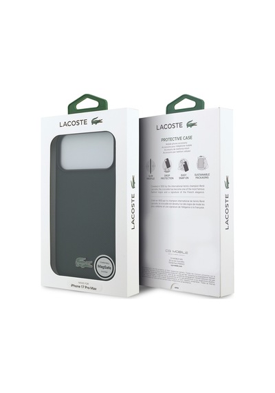 Apple Uyumlu iPhone 18 Pro Max Kılıf Lacoste Lisanslı M-safe Uyumlu Pu Pike Desenli Metal Logolu Kapak Koyu Yeşil