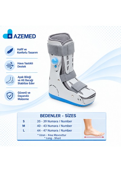 Azemed Air Walker Ortezi Ayak Bileklik Havalı Yürüme Botu Uzun Beyaz