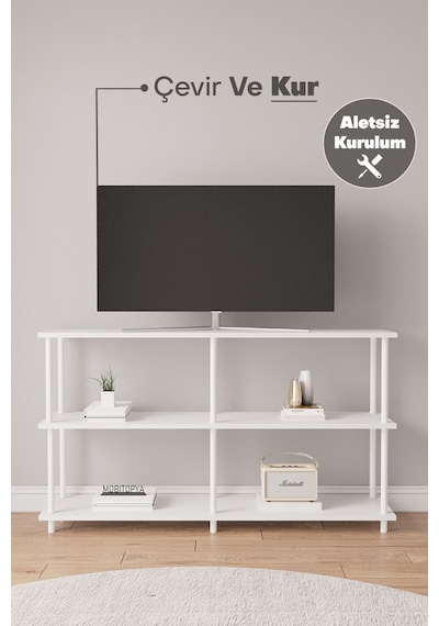 Çevir Kur 150 Cm Beyaz B.d Raflı Tv Sehpası, Tv Ünitesi 150 75 29 Cm Beyaz