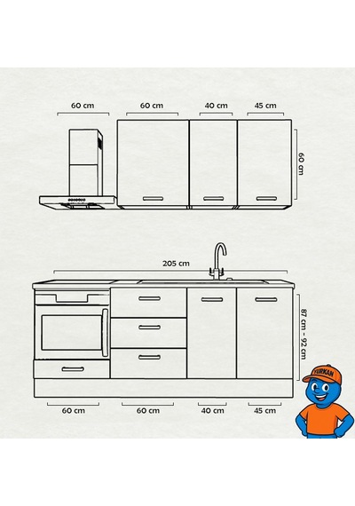 205 Cm Mutfak Dolabı Mdf Kapak Tezgah Dahil Yrkn205 100 Gümüş