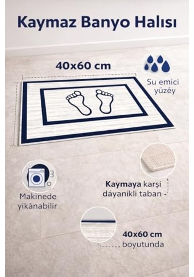 Kaymaz Banyo Halısı, Ayak Desenli, Su Emici Süngerli Yüzey, Makinede Yıkanabilir, Modern Stil, Sarı, 40x60 Cm Diğer