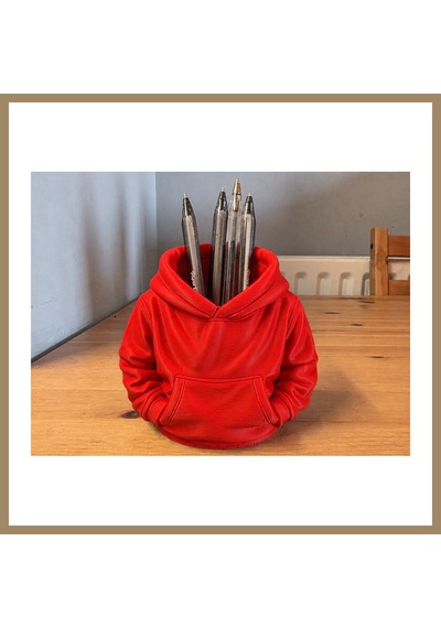 Bezos 3d Baskı Kapüşonlu Sweatshirt Kalemlik - Masaüstü Organizer-kırmızı 22