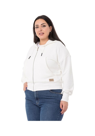 Büyük Beden Kanguru Cepli Kapüşonlu Üç İplik Beyaz Sweatshirt-beyaz Beyaz
