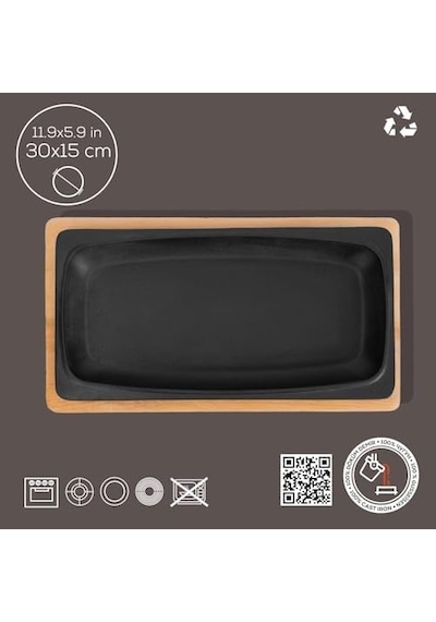 Döküm Servis Tabağı, 30x15 Cm Ahşap Altlı - Lv As 172 Açık Gri
