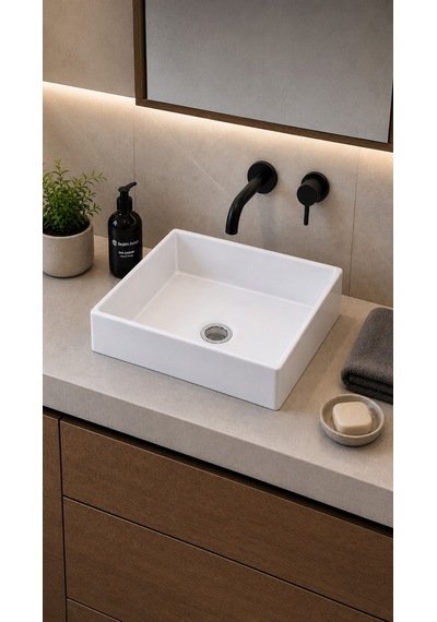 Tezgah Üstü Lavabo Kare 40 Cm Beta Esv-6240 Beyaz