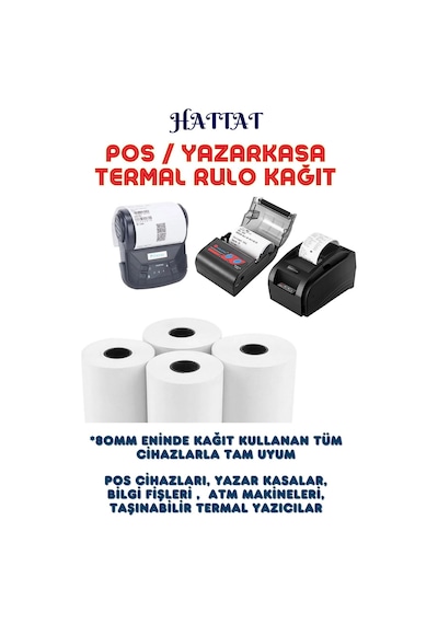 Hattat Termal Pos Rulo 10 Adet Rulo 80 MM x 40 M