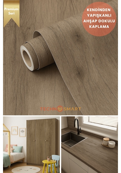 Technosmart 60cmx500cm Premium Kendinden Yapışkanlı Doğal Ahşap Görünümlü Pvc Kaplama 60 CM x 500 CM