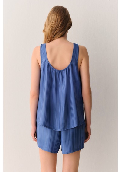 Suwen Cream Atlet Şort Pijama Takımı Sh26545667015 Mavi