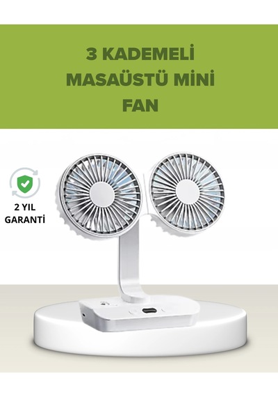 Mey İthalat Çift Kafalı Masaüstü Ve Duvar Tipi Sessiz Usb Şarjlı Fan