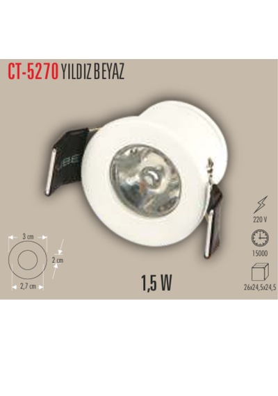 Ct-5270 Yıldız Beyaz 1.5w Led Spot 10 Adet