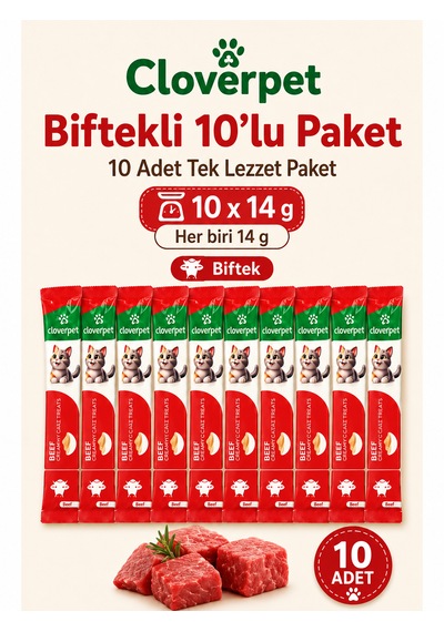 Cloverpet Biftekli Krema Kedi Ödül Maması 10 Lu Paket