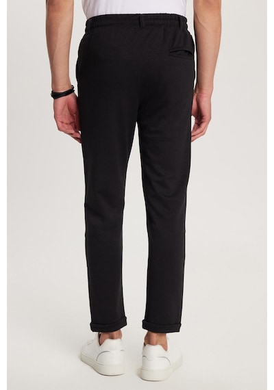 Tudors Erkek Slim Fit Pamuklu Beli Bağlamalı Yan Cepli Katlamalı Paça Jogger Siyah Pantolon-33811 Siyah