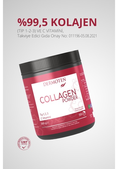 Collagen Powder Toz Formda Kolajen 300 Gr Tip 1 - Tip 2 - Tip 3 - C Vitamini 30 X 10.000 Mg
