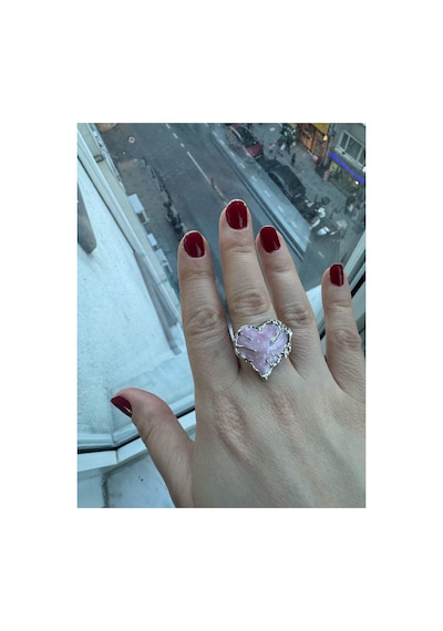 Pembe Kalp Gotik Ayarlanabilir Şık 925 Ayar Yüzük Renkli