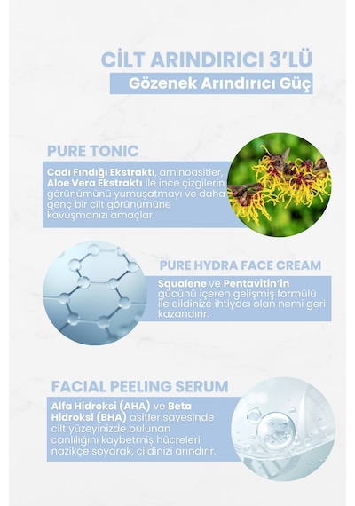 Cilt Arındırıcı 3'lü -glikolik Asit Tonik 200 Ml&hydra Face Cream 50 Ml&facial Peeling Serumu 30 Ml