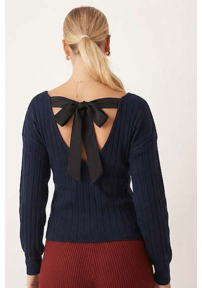Armonika Kadın Lacivert Ön Arka V Yakalı Sırtı Bağlamalı Bluz Arm-26k001080 Armonika Kadın Lacivert Ön Arka V Yakalı Sırtı Bağlamalı Bluz Arm-26k001080