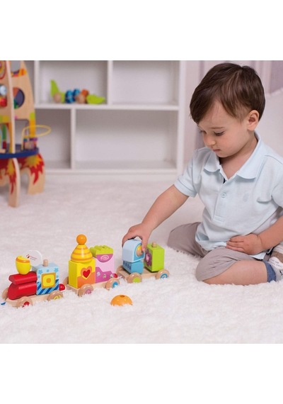 Calimeratoys Ahşap Çek Çek Tren Renkli Bloklar