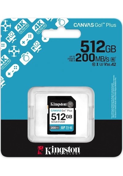 Kingston Sdg4-512gb 512gb Sdxc Canvas Go Plus Gen4 200mb-s C10 Uhs-ı U3 V30 Hafıza Kartı