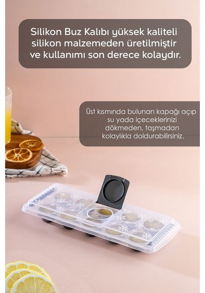 10 Bölmeli Silikon Buz Kalıbı,kapaklı Buzluk Buz Kalıbı-antrasit Plastik Diğer