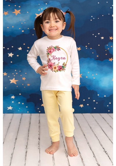 Pia Baby İsme Özel Kız Çocuk 2 Adet Pijama Takımı %100 Pamuk Penye İsim Baskılı Kişiye Özel Kreş Pijaması Hediye Seti 10724s15pi Krem