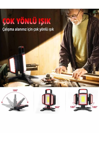 Rox 0225 Şarjlı Açılı Ayarlı Çalışma Kamp Feneri 2000 Lümen Siyah