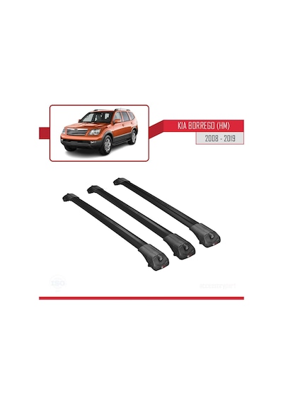 Kia Borrego Hm 2008-2019 Arası İle Uyumlu Ace-1 Ara Atkı Tavan Barı Siyah 3 Adet Bar