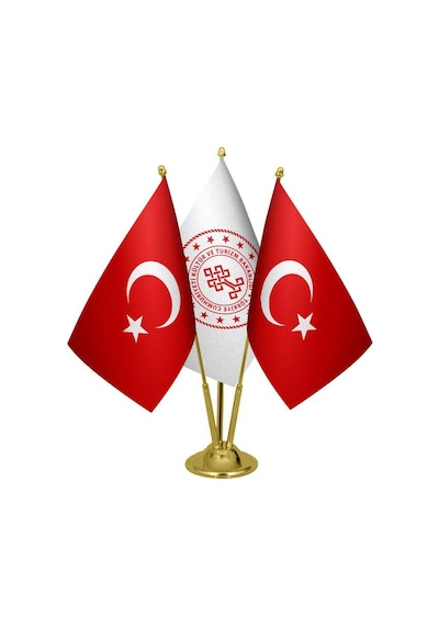 Masa Üstü Kültür Bakanlığı Bayrağı Türk Bayrağı Üçlü Pirinç Direk