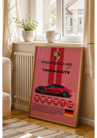 Porsche Taycan Gts Premium Elektrikli Spor Araba Tablosu - Teknik Özellikli Otomobil Duvar Dekoru Kayın Porsche Taycan Gts Premium Elektrikli Spor Araba Tablosu - Teknik Özellikli Otomobil Duvar Dekoru Kayın