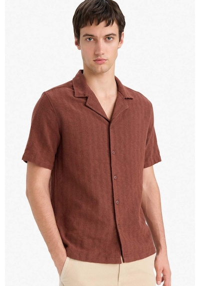 Defacto Regular Fit Polo Yaka Jakarlı Kısa Kollu Gömlek E5693ax25smbn326 Kahve