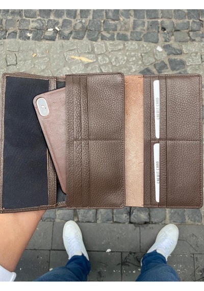 Karalı Deri Karalı Hakiki Deri Telefonluk Unisex Cüzdan Bileklik Hediyeli- Kahverengi Gtc-10 Kahverengi