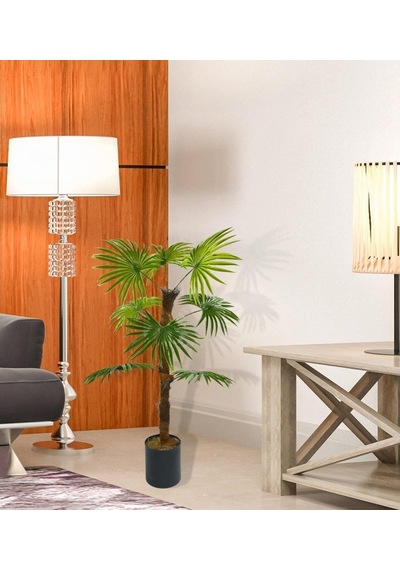 Yapay Ağaç Yelpaze Palmiye 8 Yaprak 85x55Cm Siyah Aleminyum Saksı