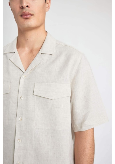 DeFacto %100 Keten Relax Fit Polo Yaka Yazlık Basic Düz Kısa Kollu Gömlek B6687AX24SPBG74