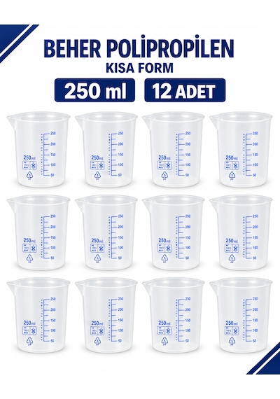 Beher Polipropilen - Kısa Form 250 Ml 12 Adet