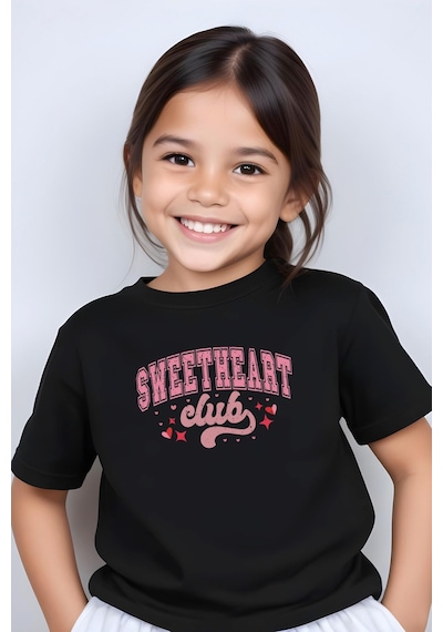 Fyk Kids Kız Çocuk Sweatheard Club Baskılı Tişört Siyah