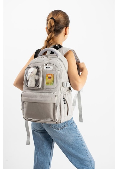 Ventis Maskotlu Unisex Okul Çantası Lise Ortaokul Sırt Çantası 43 30 Cm Çok Cepli Vnt9-a Gri