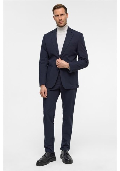 Süvari Lacivert Slim Desenli Mono Yaka 6 Drop Takım Elbise Lacivert