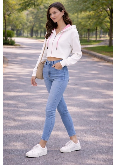 Alexandergardi Alexandergardı Kapüşonlu Crop Hırka Beyaz