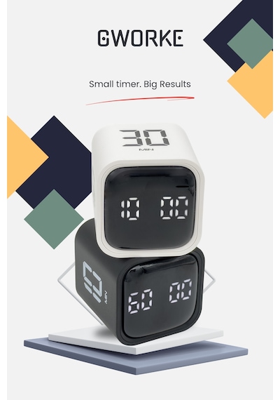 GWORKE  Gt-1 Pomodoro Zamanlayıcı Küp Flip Timer Öğrenci Ders Çalışma Saati, Mutfak Kronometresi - Beyaz