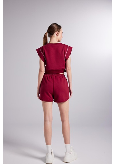 Holly Lolly Crop Kesim Kontrast Dikişli Rhode Tshirt Bordo
