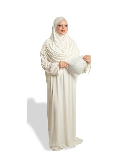 Hürrem Bone Krem 2 Parça Namaz Elbisesi Viskon Düz 2504 40 Krem